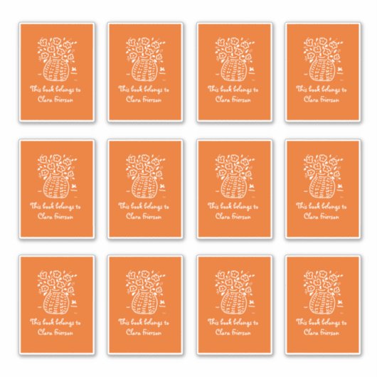 オレンジと白の花瓶蔵書票 シール (正面)