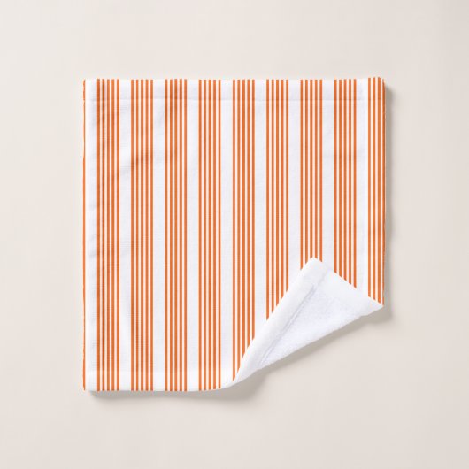 オレンジと白の5つのストライプパターン ウォッシュタオル (ウォッシュタオル)