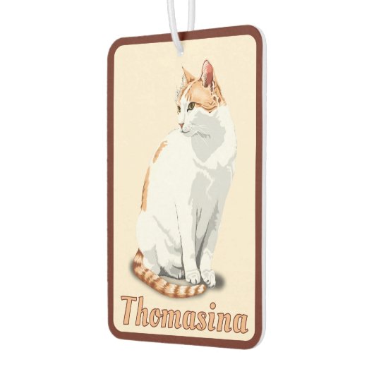 オレンジと白パーソナライズされた猫 カーエアーフレッシュナー (左)