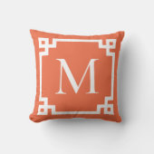 オレンジと白モノグラムのギリシャ語鍵 縁ど クッション (正面)