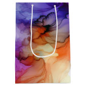 オレンジと紫のアルコールインクデザイン ミディアムペーパーバッグ (裏面)