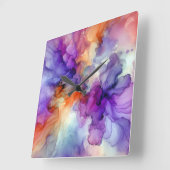 オレンジと紫のアルコールインク抽象芸術 スクエア壁時計 (傾斜)