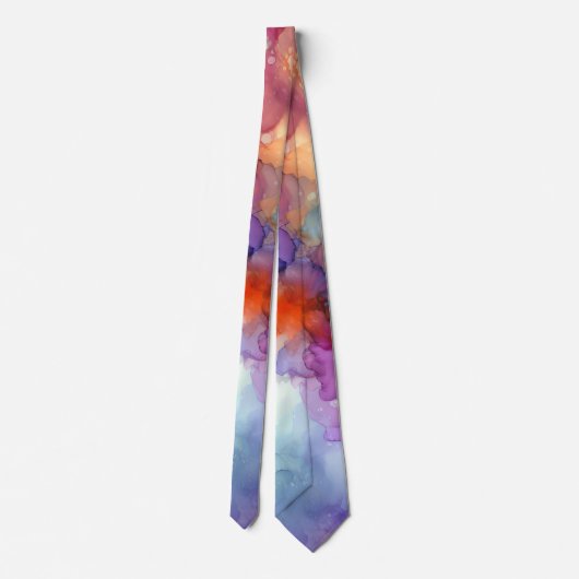 オレンジと紫のアルコールインク抽象芸術 ネクタイ (裏面)