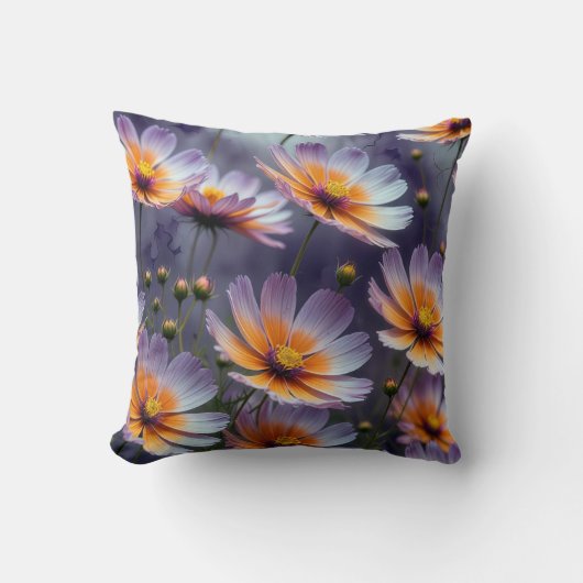 オレンジと紫のコスモス抽象芸術 クッション (正面)
