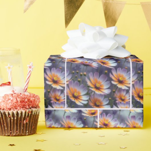 オレンジと紫のコスモス抽象芸術 ラッピングペーパー (誕生日パーティー)