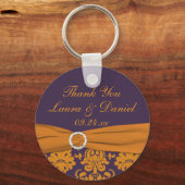 オレンジと紫のダマスクの結婚式のお気に入りキーチェーン キーホルダー (正面)
