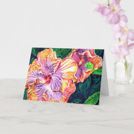 オレンジと紫のハイビスカスのグリーティングカード カード