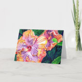 オレンジと紫のハイビスカスのグリーティングカード カード (正面)