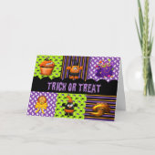オレンジと紫のハロウィーンをトリックまたは治療する カード (正面)