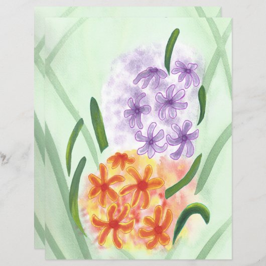 オレンジと紫のヒヤシンス花スクラップブック紙 (正面/裏面)