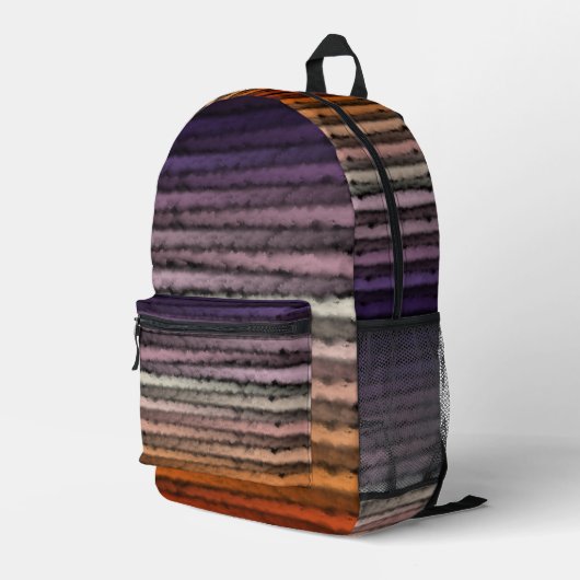 オレンジと紫の塩辛い水彩画の色合い プリントバックパック (裏面右端)