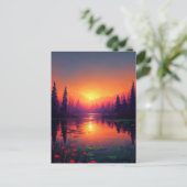 オレンジと紫の夕日の光に照らす ポストカード (スタンド正面)