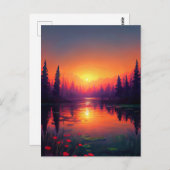 オレンジと紫の夕日の光に照らす ポストカード (正面/裏面)