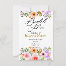 オレンジと紫の水彩花イラストの招待状