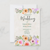 オレンジと紫の水色のフローラ結婚のinvita 招待状 (正面)