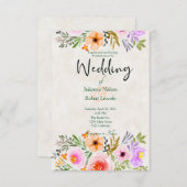 オレンジと紫の水色のフローラ結婚のinvita 招待状 (正面/裏面)