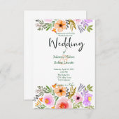 オレンジと紫の水色のフローラ結婚のinvita 招待状 (正面/裏面)