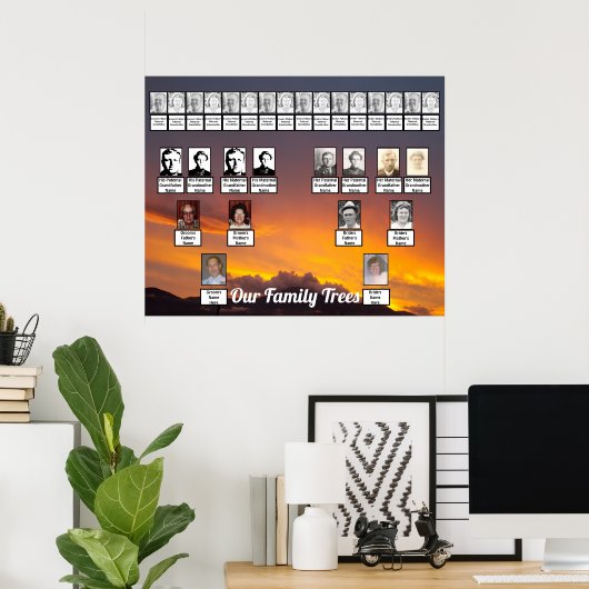 オレンジと紫の雲サンセットファミリーの木2つ ポスター (ホームオフィス)