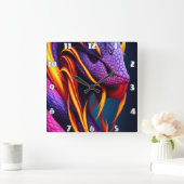 オレンジと紫鮮やかのコブラはかりで測ヘビ スクエア壁時計 (ホーム)