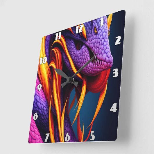 オレンジと紫鮮やかのコブラはかりで測ヘビ スクエア壁時計 (傾斜)