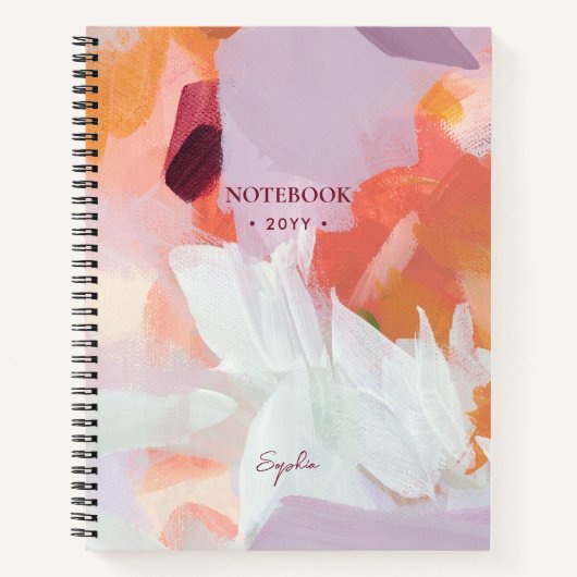 オレンジと紫 | モダン抽象芸術パーソナライズされた ノートブック (正面)