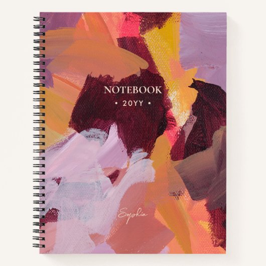 オレンジと紫 | モダン抽象芸術パーソナライズされた ノートブック (正面)