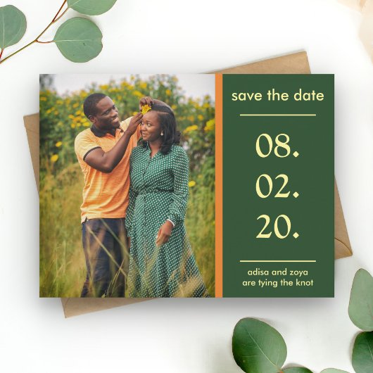 オレンジと緑のアフリカのカップルは日付を保存 案内ポストカード
