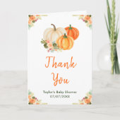 オレンジと緑のカボチャの赤ちゃんシャワー サンキューカード (正面)