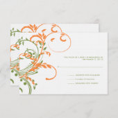 オレンジと緑のダブルフローラ結婚式RSVP 出欠カード (正面/裏面)
