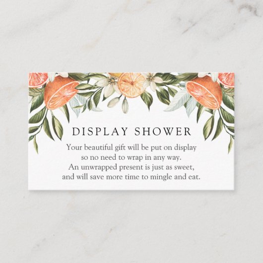 オレンジと緑のディスプレイシャワー囲いカード エンクロージャーカード (正面)