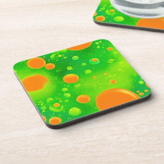 オレンジと緑のバブル抽象芸術アート コースター (左側)