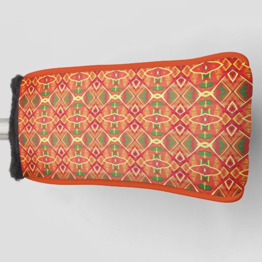 オレンジと緑のパターン ゴルフヘッドカバー (正面)