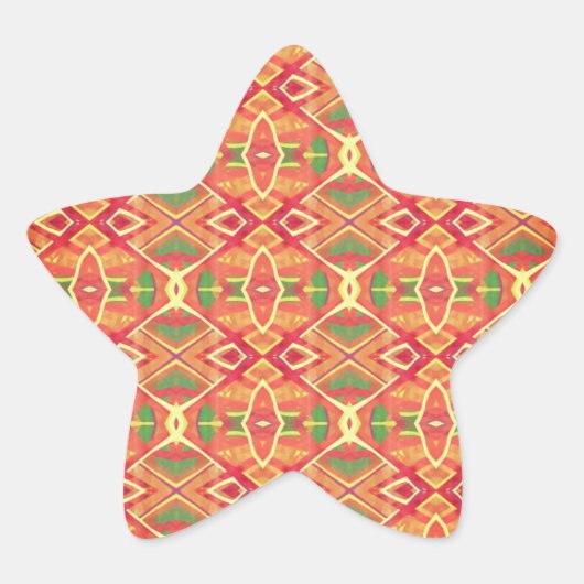 オレンジと緑のパターン 星シール (正面)