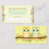 オレンジと緑のフクロウ – おむつラッフルチケット エンクロージャーカード (正面/裏面)