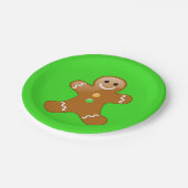 オレンジと緑のボタンを使用したジンジャーブレッドマン ペーパープレート (アングル)