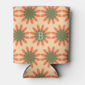 オレンジと緑のレトロの花模様 缶クーラー (正面)