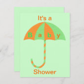 オレンジと緑の傘のベビーシャワー招待状 招待状 (正面/裏面)
