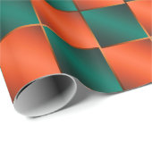 オレンジと緑の光沢のあるチェッカーボード ラッピングペーパー (ロールコーナー)
