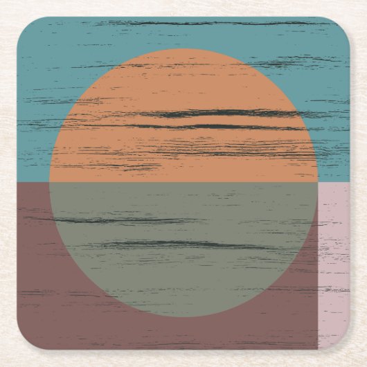 オレンジと緑の円 スクエアペーパーコースター (正面)