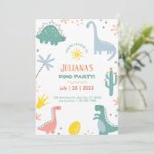 オレンジと緑の子供っぽい恐竜誕生日 招待状 (スタンド正面)