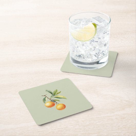 オレンジと緑の小さなかわいこちゃん赤ちゃんシャワー スクエアペーパーコースター (インサイチュ)