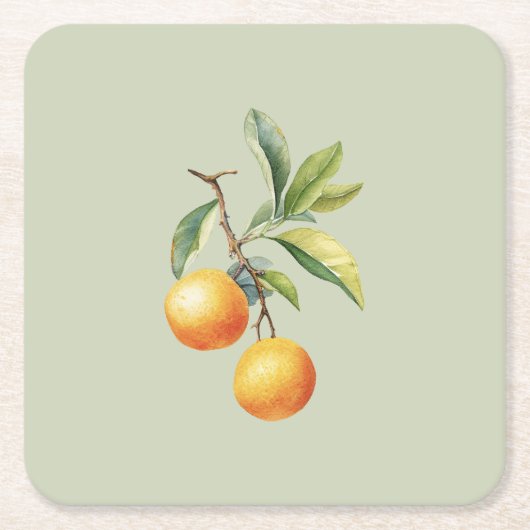 オレンジと緑の小さなかわいこちゃん赤ちゃんシャワー スクエアペーパーコースター (正面)