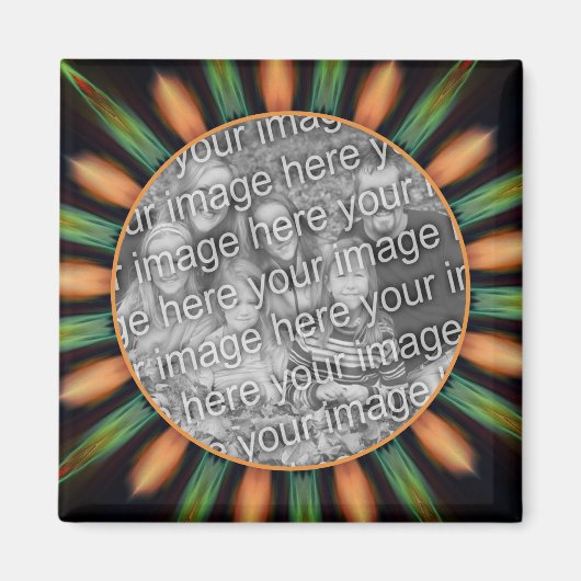 オレンジと緑の抽象芸術フレーム写真の追加 マグネット (正面)