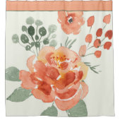 オレンジと緑の水色のフローラ シャワーカーテン (正面)