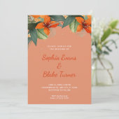 オレンジと緑の熱帯フローラオレンジ結婚ズ 招待状 (スタンド正面)