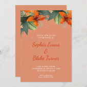 オレンジと緑の熱帯フローラオレンジ結婚ズ 招待状 (正面/裏面)