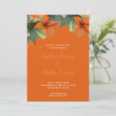 オレンジと緑の熱帯フローラオレンジ結婚ズ 招待状 (スタンド正面)