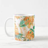 オレンジと緑の熱帯葉の、ホワイトネーム コーヒーマグカップ (左)