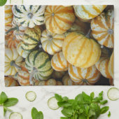 オレンジと緑の秋の収穫期の瓢箪 キッチンタオル (折り畳み)