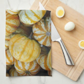 オレンジと緑の秋の収穫期の瓢箪 キッチンタオル (四つ折り)